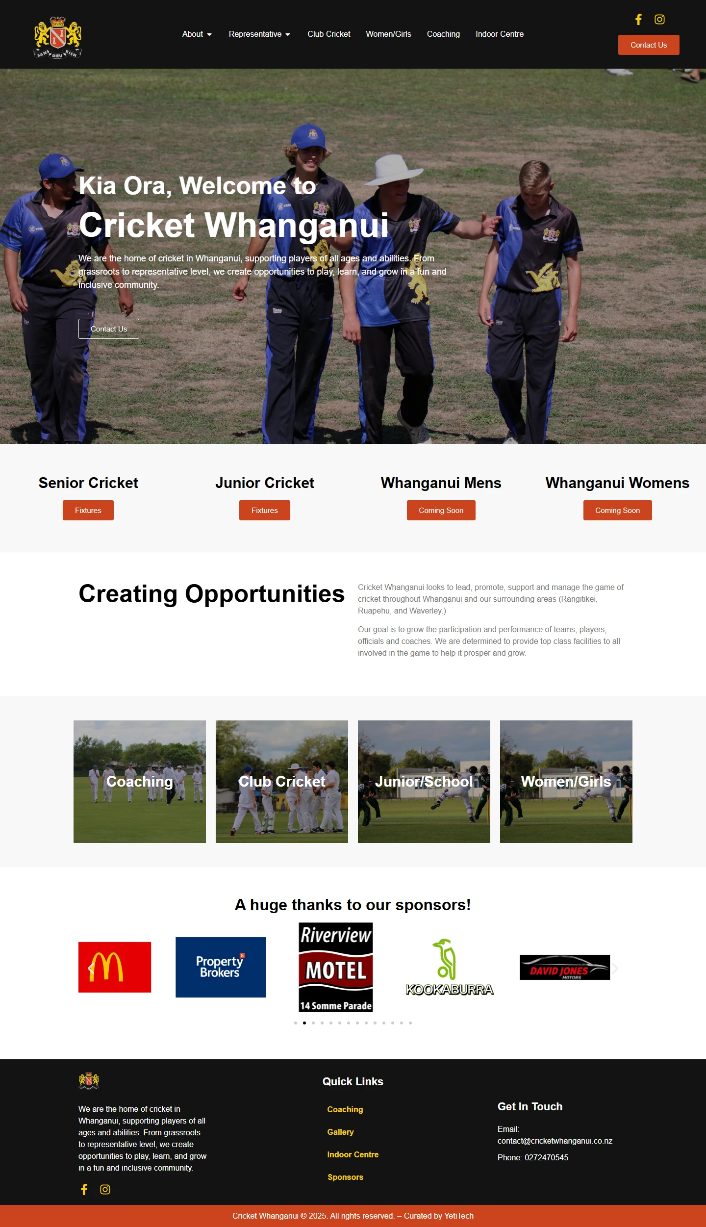 Cricket Whanganui website screenshot