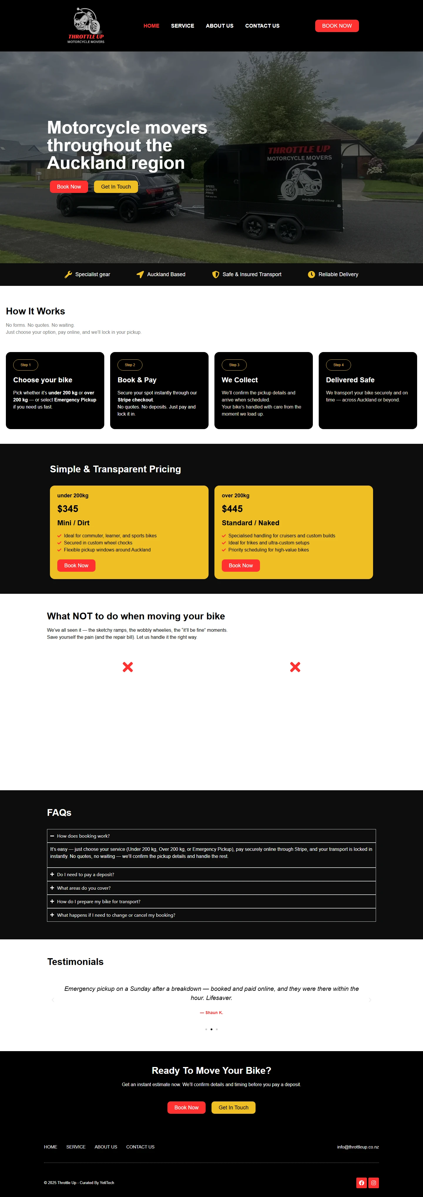 Throttle Up Motorbike Movers website screenshot